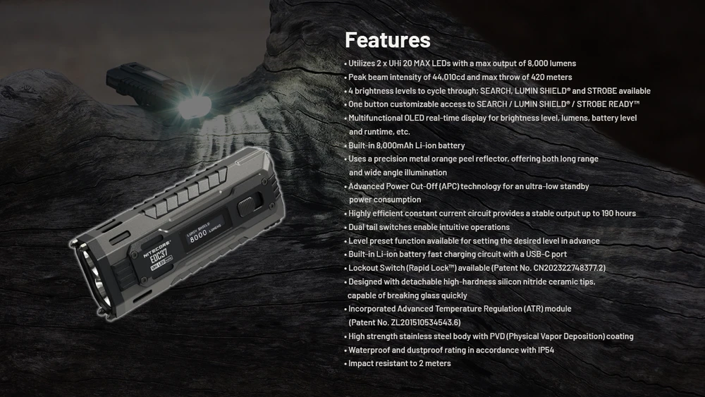 Nitecore EDC37 8000 lm USB-C įkraunamas plokščias EDC žibintuvėlis