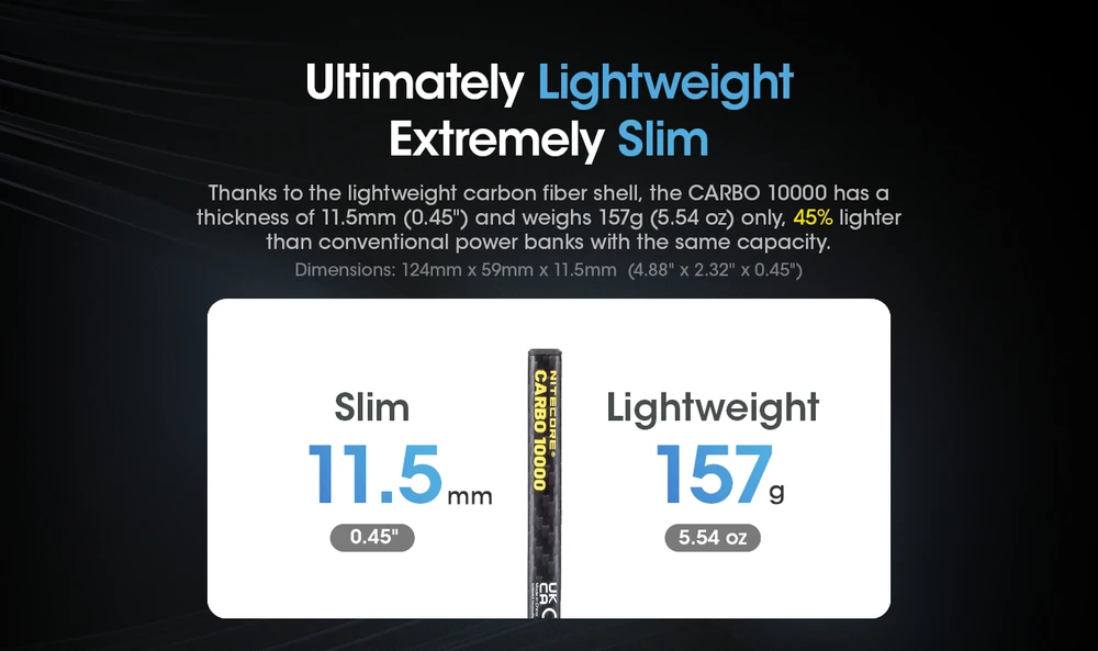 Nitecore 10000mAh anglies pluošto 20W išorinė baterija CARBO10000