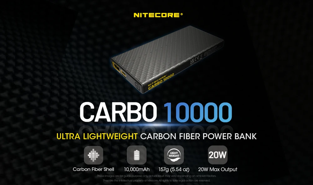 Nitecore 10000mAh anglies pluošto 20W išorinė baterija CARBO10000