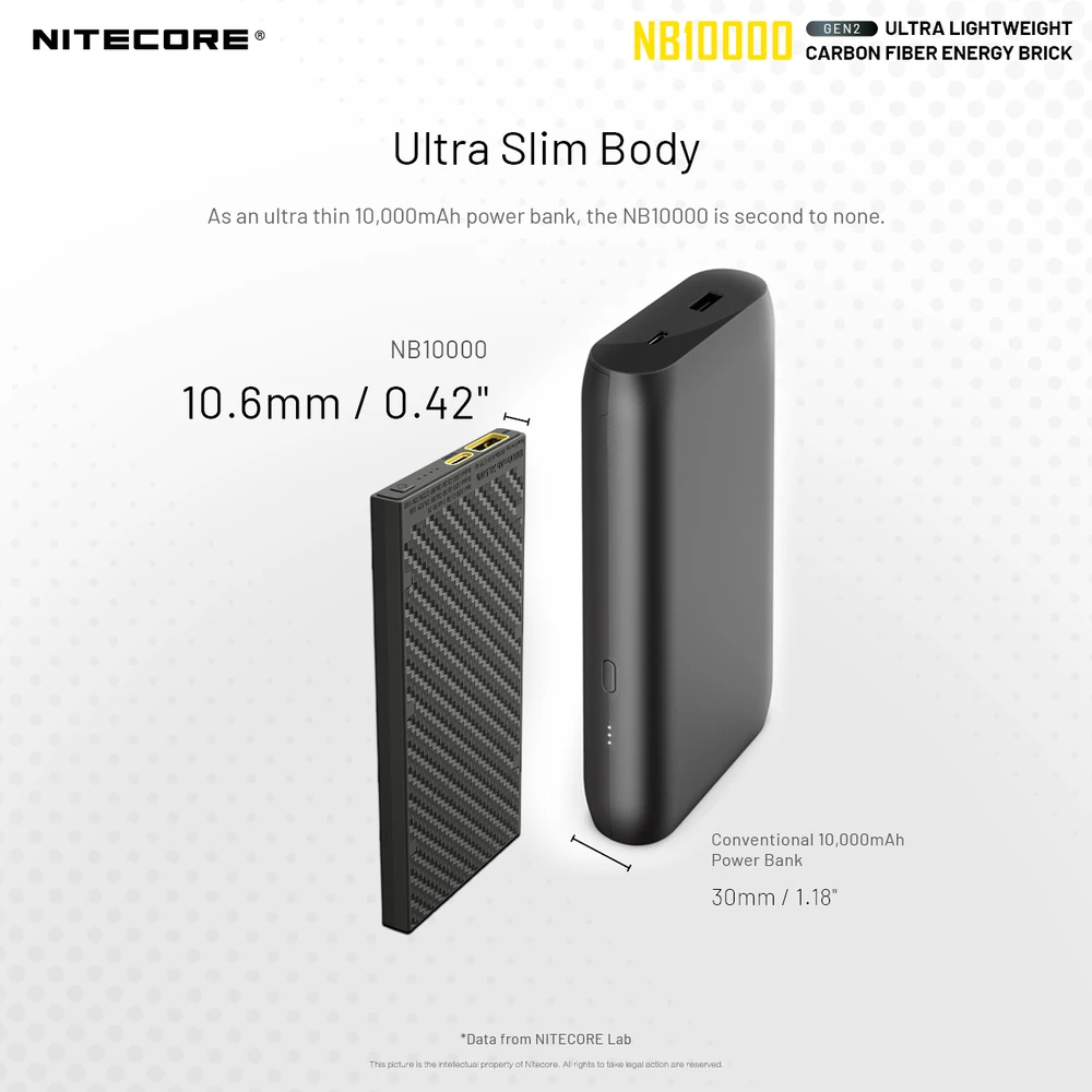 Nitecore 10000mAh itin lengva 20W išorinė baterija NB10000 Gen2