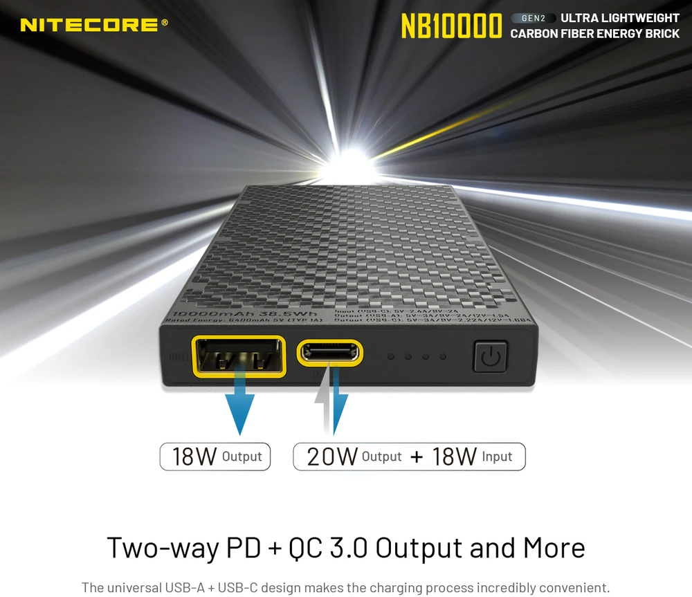 Nitecore 10000mAh itin lengva 20W išorinė baterija NB10000 Gen2