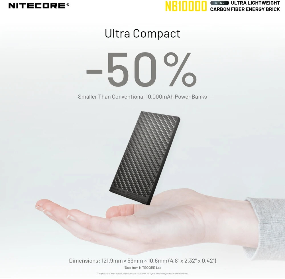 Nitecore 10000mAh itin lengva 20W išorinė baterija NB10000 Gen2