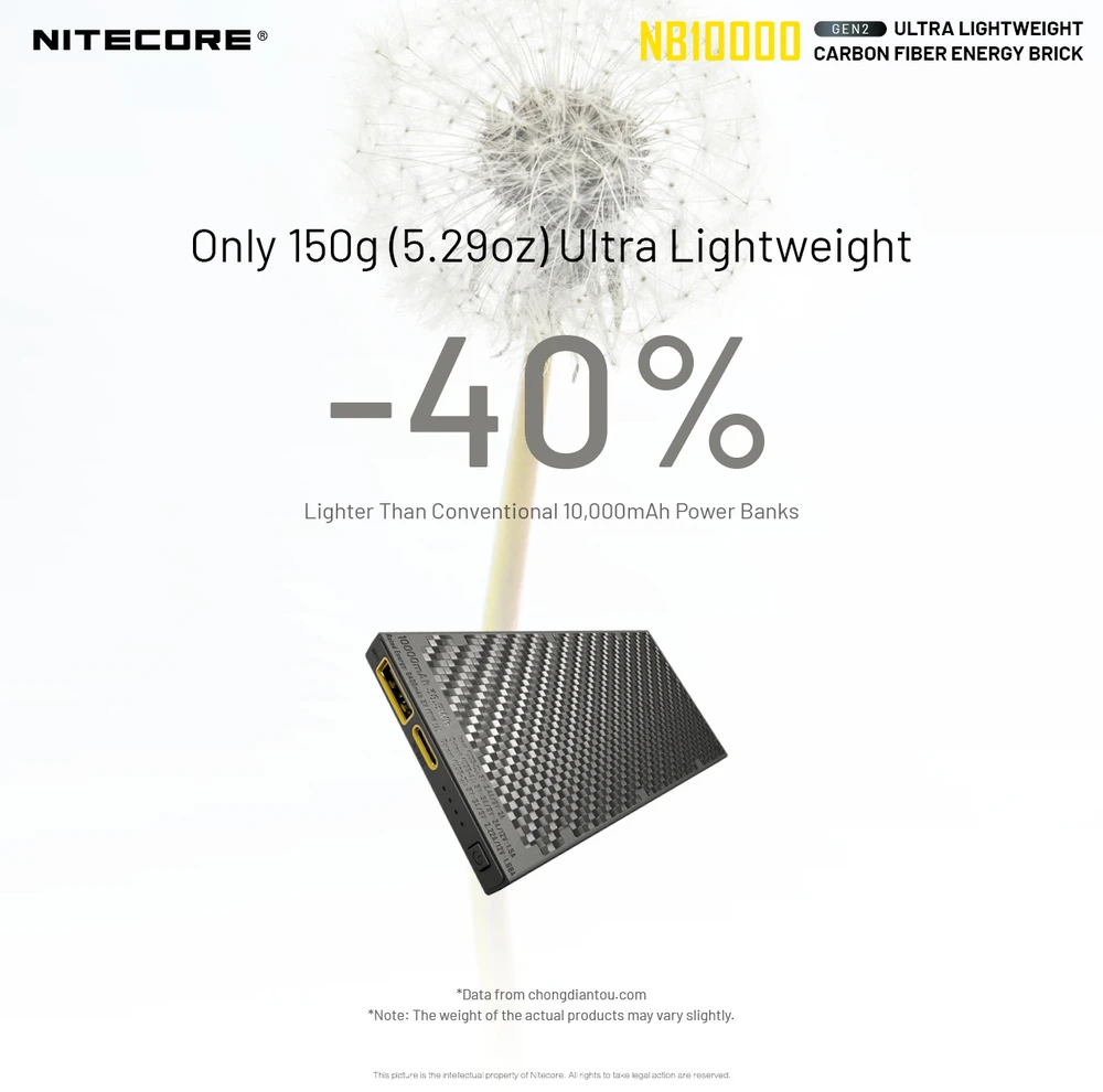 Nitecore 10000mAh itin lengva 20W išorinė baterija NB10000 Gen2