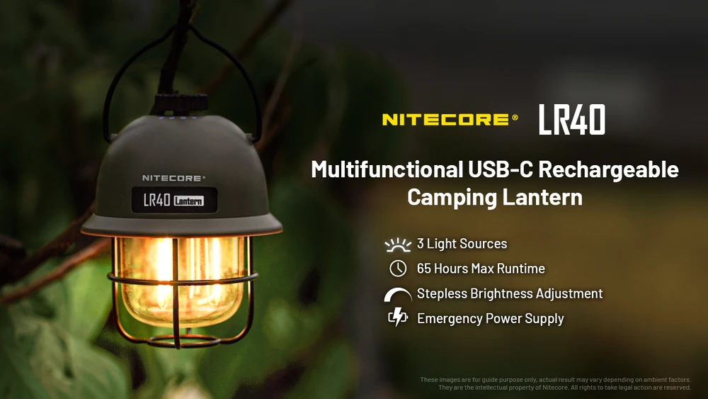Nitecore 100lm įkraunamas stovyklavimo žibintas su Powerbank funkcija LR40, žalios spalvos