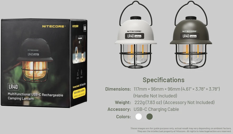 Nitecore 100lm įkraunamas stovyklavimo žibintas su Powerbank funkcija LR40, žalios spalvos