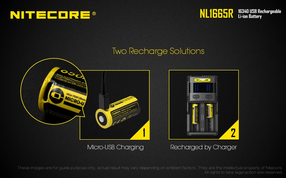 Nitecore micro-USB įkraunamas 3,6V 650mAh 16340 akumuliatorius NL1665R