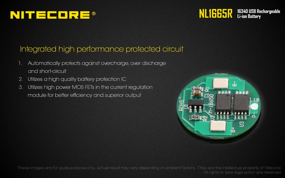 Nitecore micro-USB įkraunamas 3,6V 650mAh 16340 akumuliatorius NL1665R