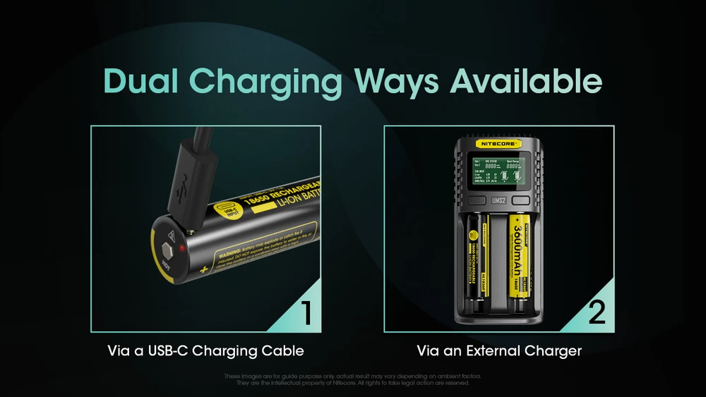 Nitecore USB-C įkraunamas 3,6V 3600mAh 18650 akumuliatorius NL1836R