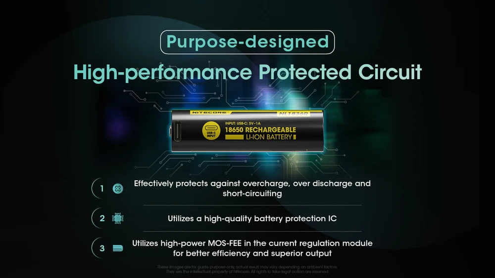 Nitecore USB-C įkraunamas 3,6V 3600mAh 18650 akumuliatorius NL1836R