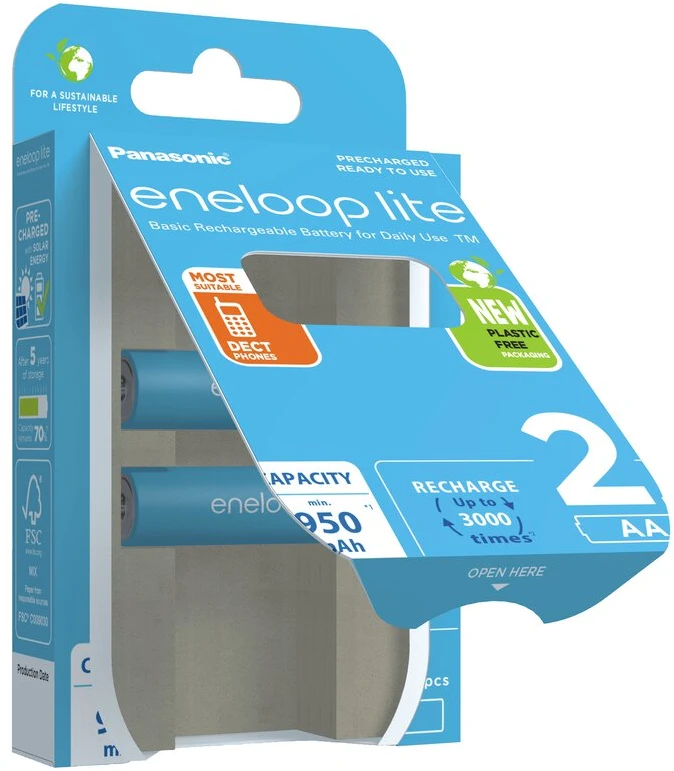 Panasonic Eneloop Lite AA akumuliatoriai atviroje pakuoteje