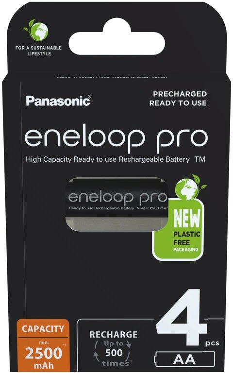 Panasonic Eneloop PRO Įkraunami elementai AA 2500 mAh BK-3HCDE/4BE