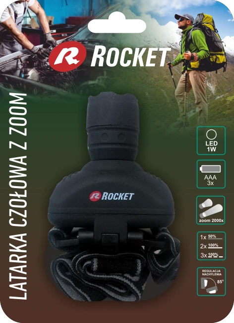 Rocket 1W prožektorius ant galvos su fokusavimo funkcija