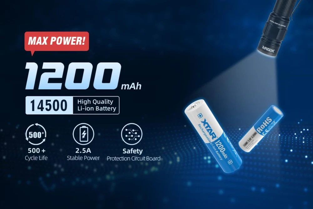 Xtar 1200mAh 3,6V 14500 AA akumuliatorius su PCB