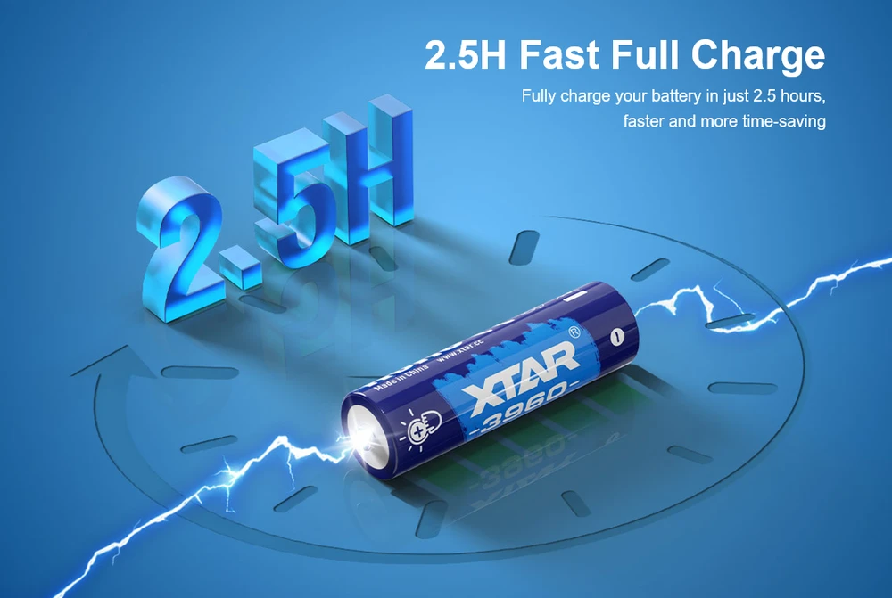 Xtar 1,5V 2500mAh AA įkraunamas elementas su įkrovos lygio indikatoriumi, 4 vnt. + dėklas
