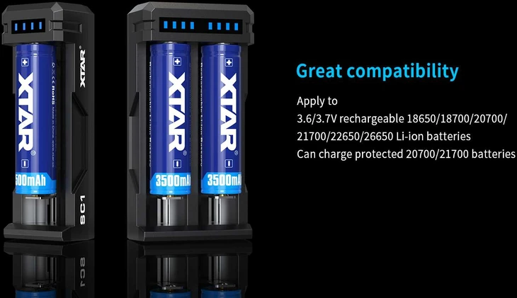 Xtar 2 x 3.6/3.7V Li-ion akumuliatorių įkroviklis SC2