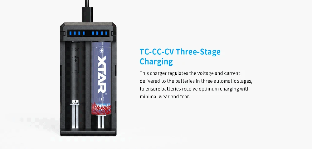 Xtar 2 x 3.6/3.7V Li-ion akumuliatorių įkroviklis SC2