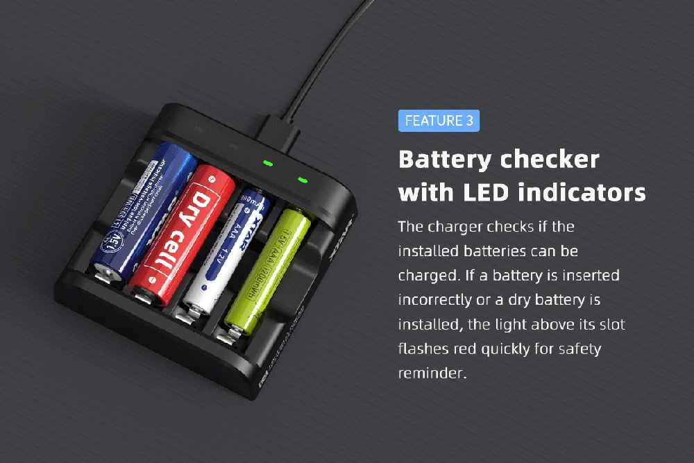 Xtar 4 x Ni-MH ir 1,5V Li-ion AA/AAA akumuliatorių kroviklis L4