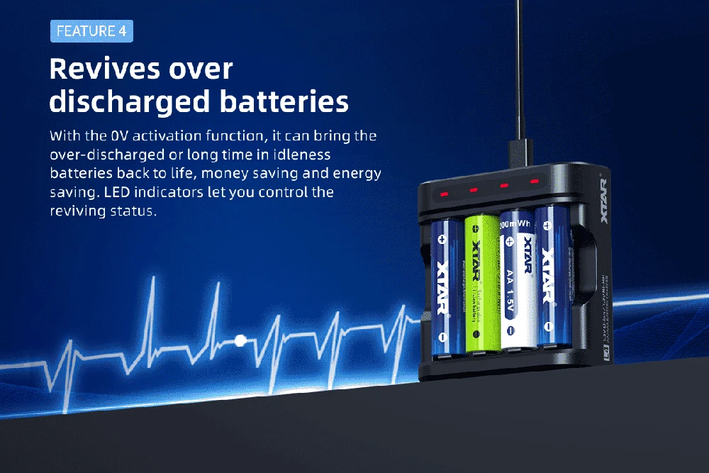 Xtar 4 x Ni-MH ir 1,5V Li-ion AA/AAA akumuliatorių kroviklis L4