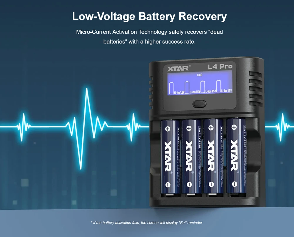 Xtar 4 x Ni-MH ir 1.5V Li-ion AA/AAA akumuliatorių kroviklis su LCD ekranu L4 PRO