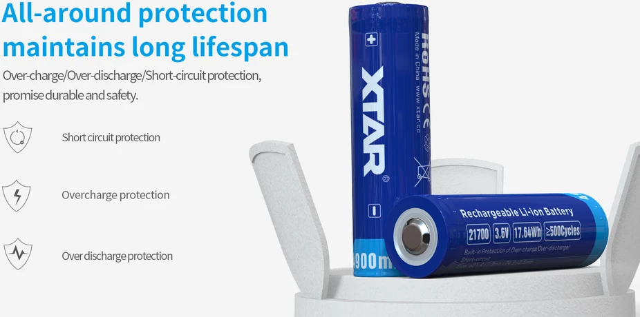 Xtar 4900mAh 3,6V 21700 akumuliatorius su PCB