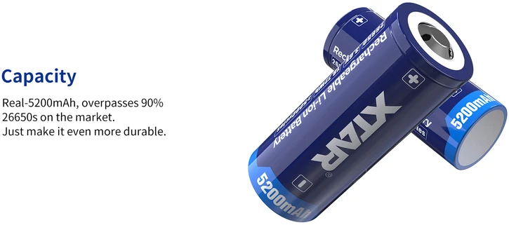 Xtar 5200mAh 3,6V 26650 akumuliatorius su PCB