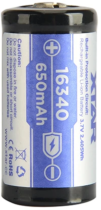 Xtar 650mAh 3,7V 16340 CR123 akumuliatorius su PCB