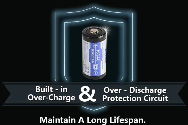 Xtar 650mAh 3,7V 16340 CR123 akumuliatorius su PCB
