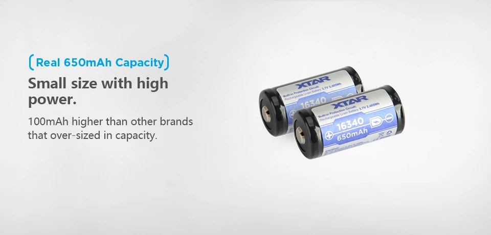Xtar 650mAh 3,7V 16340 CR123 akumuliatorius su PCB