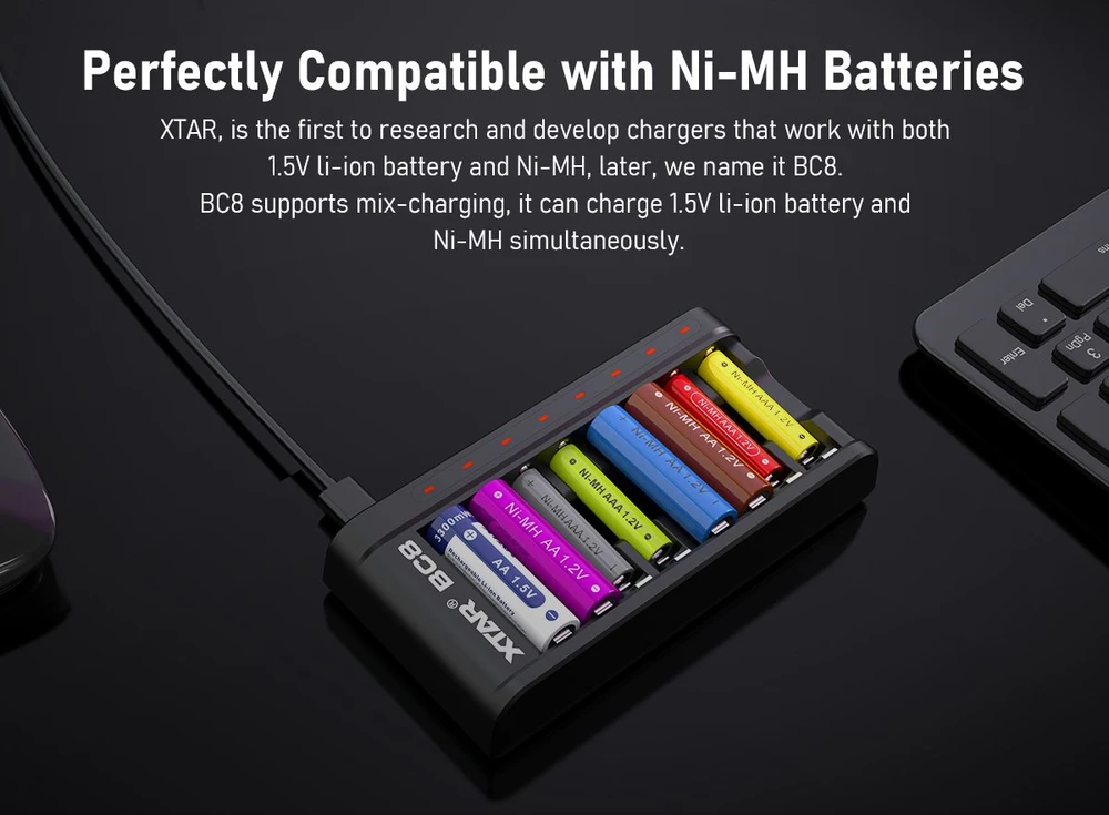 Xtar 8 x Ni-MH ir 1,5V Li-ion AA/AAA akumuliatorių kroviklis BC8