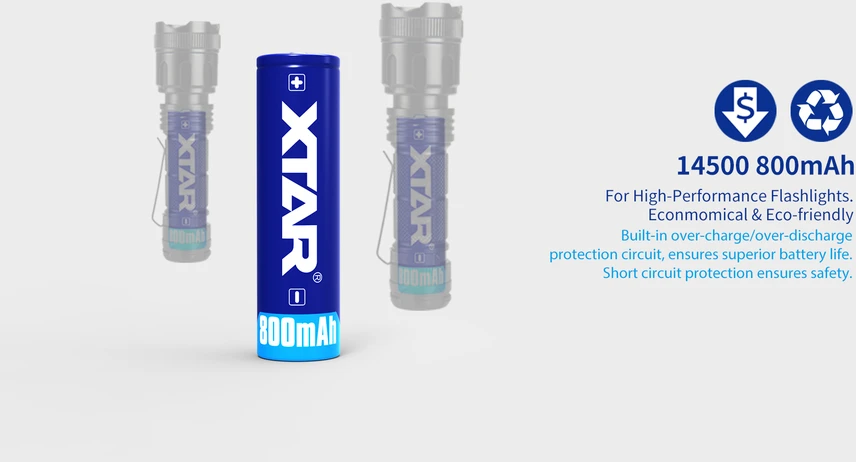 Xtar 800mAh 3,7V 14500 (AA) akumuliatorius su PCB