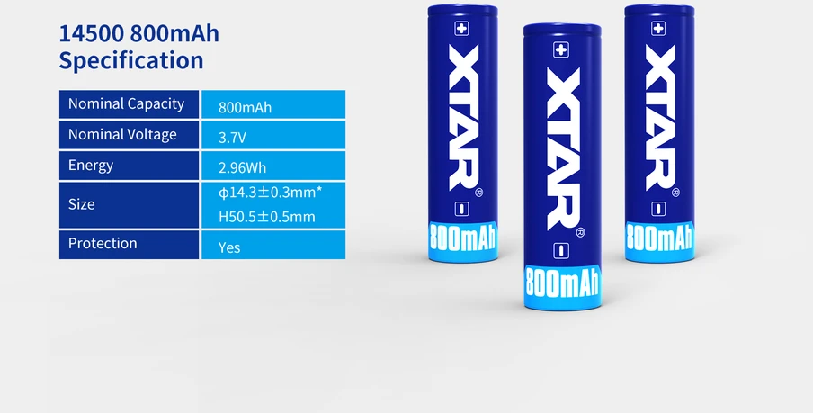 Xtar 800mAh 3,7V 14500 (AA) akumuliatorius su PCB