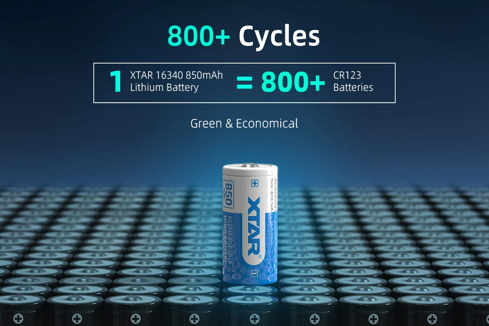 Xtar 850mAh 3,6V 16340 CR123 akumuliatorius su PCB