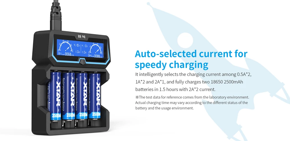 Xtar universalus 4 x Li-ion ir Ni-MH akumuliatorių įkroviklis su LCD ekranu X4