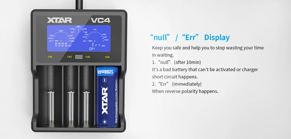 Baterijų įkroviklis XTAR VC4 18650 AA AAA elementam ni-MH li-ion 4 vietų 