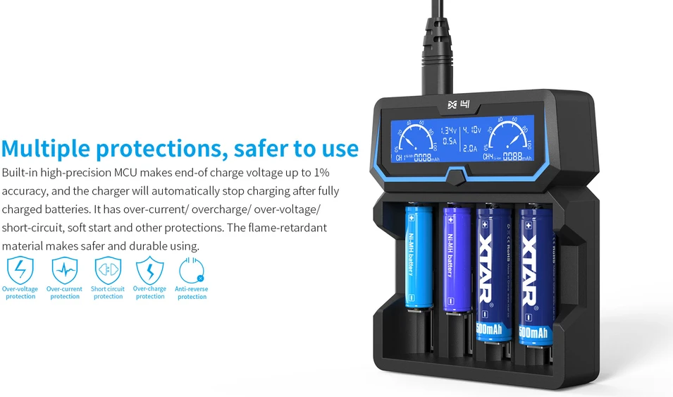 Xtar universalus 4 x Li-ion ir Ni-MH akumuliatorių įkroviklis su LCD ekranu X4