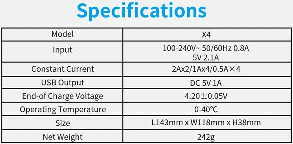 Xtar universalus 4 x Li-ion ir Ni-MH akumuliatorių įkroviklis su LCD ekranu X4