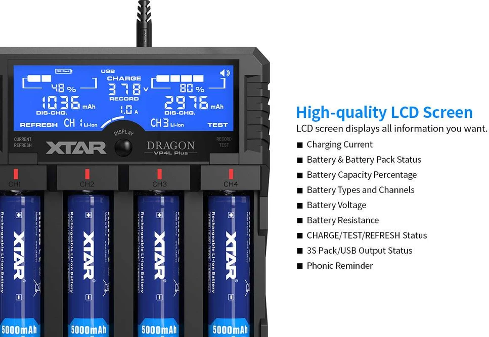 XTAR Dragon VP4L Plus Baterijų įkroviklis