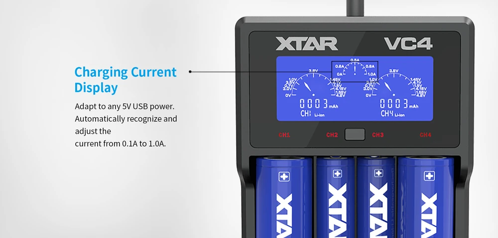Baterijų įkroviklis XTAR VC4 18650 AA AAA elementam ni-MH li-ion 4 vietų 