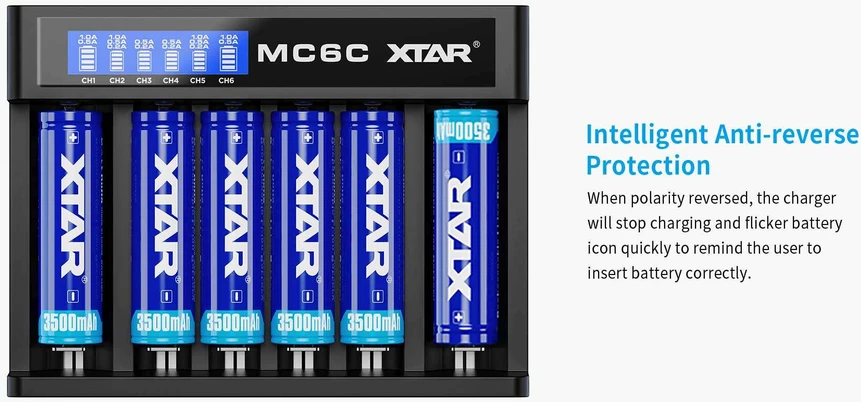 Ličio jonų akumuliatoriaus įkroviklis XTAR MC6C
