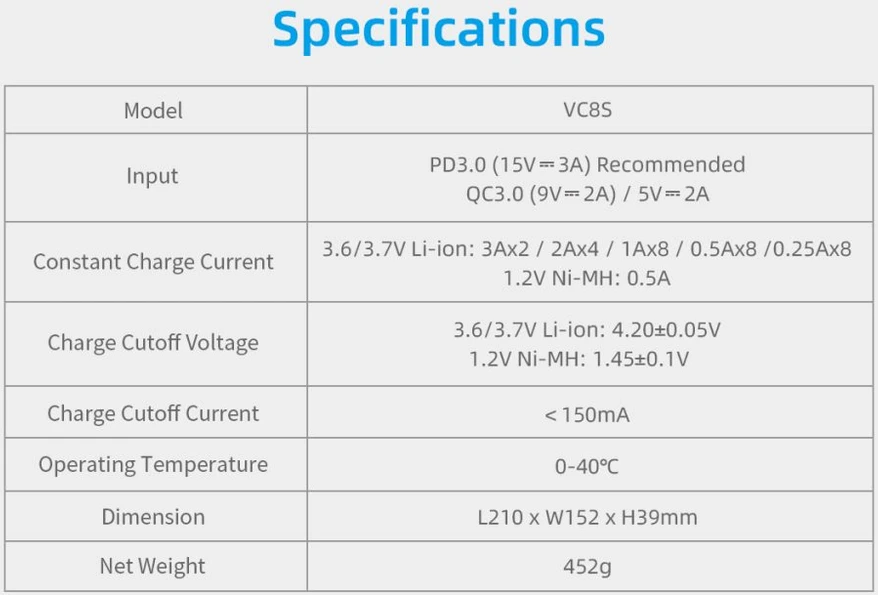 Xtar universalus 8 x Li-ion ir Ni-MH akumuliatorių įkroviklis su LCD ekranu VC8S