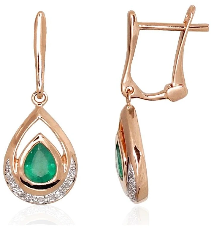 Diamond Sky Jewelry Auksiniai auskarai su deimantais ir smaragdais „Royal V“