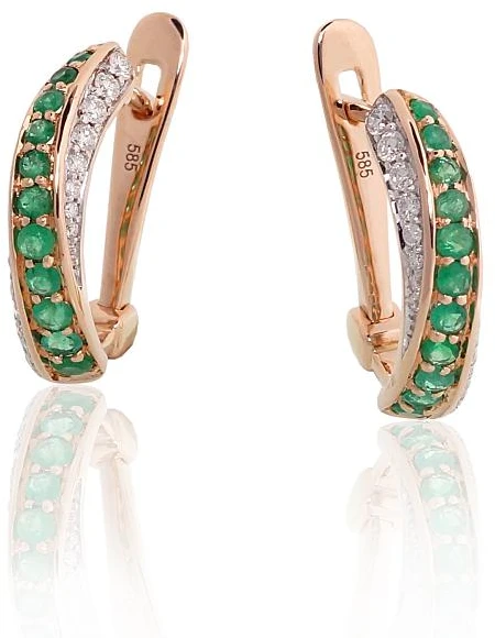 Diamond Sky Jewelry Auksiniai auskarai su deimantais ir smaragdais „Smaragdų melodija“