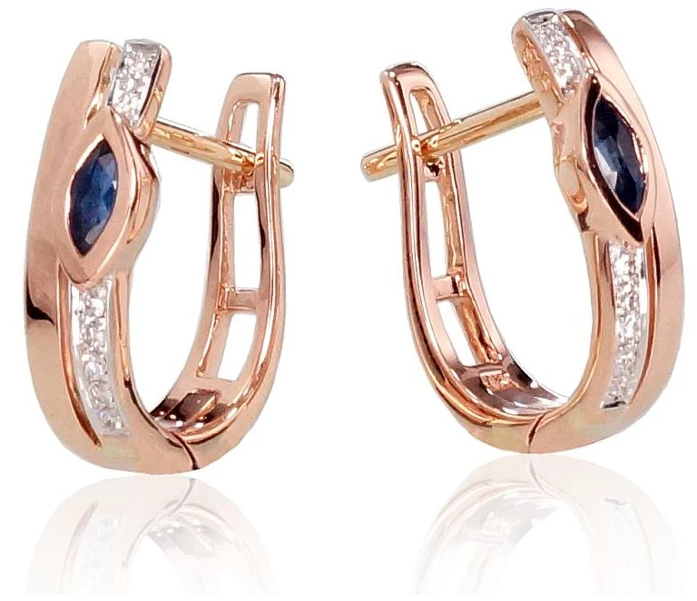 Diamond Sky Jewelry Auksiniai auskarai su deimantais ir safyrais „Dangaus Dovana“