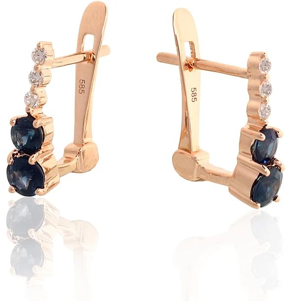 Diamond Sky Jewelry Auksiniai auskarai su deimantais ir safyrais „Nakties šnabždesys“
