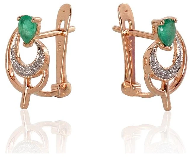 Diamond Sky Jewelry Auksiniai auskarai su deimantais ir smaragdais „Groteks V“