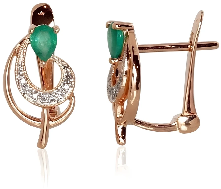 Diamond Sky Jewelry Auksiniai auskarai su deimantais ir smaragdais „Groteks V“