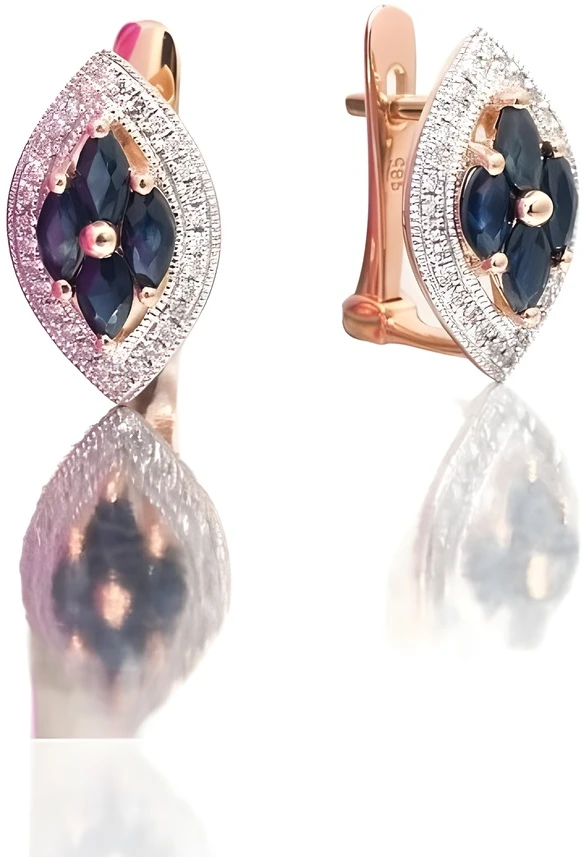 Diamond Sky Jewelry Auksiniai auskarai su deimantais ir safyrais „Aleksandrija V“