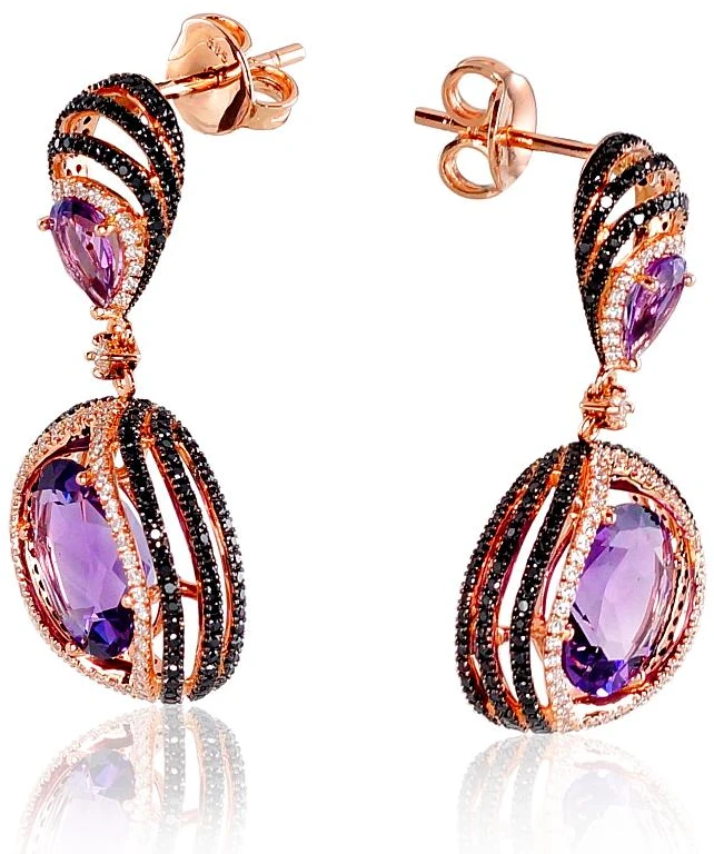 Diamond Sky Jewelry Auksiniai auskarai-vinukai su deimantais ir ametistais „Žvaigždynas“
