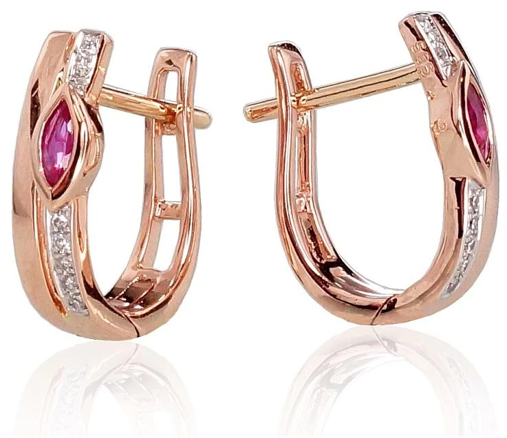 Diamond Sky Jewelry Auksiniai auskarai su deimantais ir rubinais „Dangaus Dovana II“