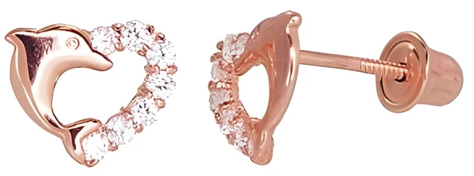 Diamond Sky Jewelry Auksiniai auskarai-vinukai su cirkoniais „Delfino Meilė“